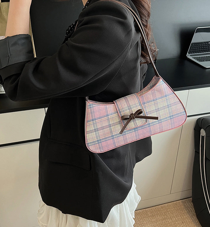 Checked PU Baguette Hobo Bag
