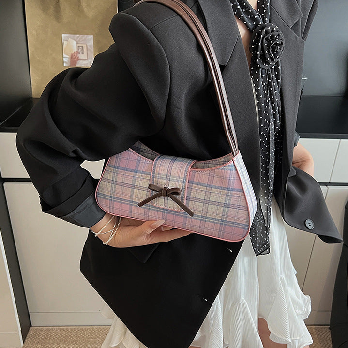 Checked PU Baguette Hobo Bag