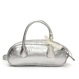 Silver Solid Two Handles Tote Bag