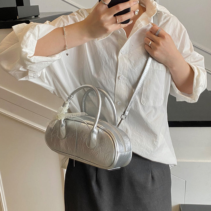 Silver Solid Two Handles Tote Bag