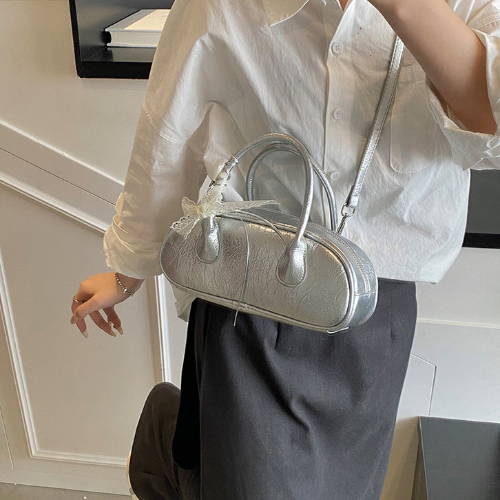 Silver Solid Two Handles Tote Bag