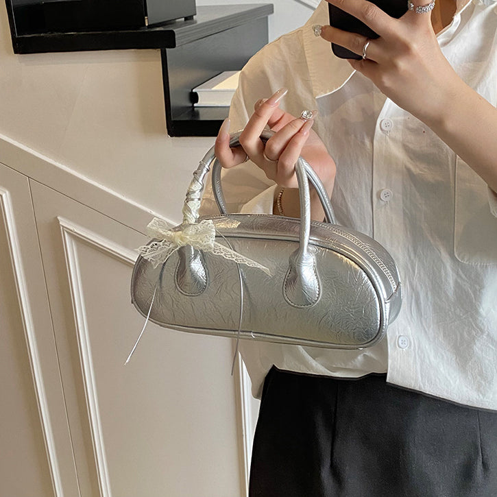 Silver Solid Two Handles Tote Bag