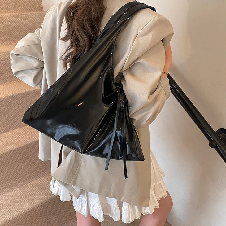 Black Solid Two Handles Sling Bag