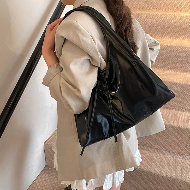 Black Solid Two Handles Sling Bag