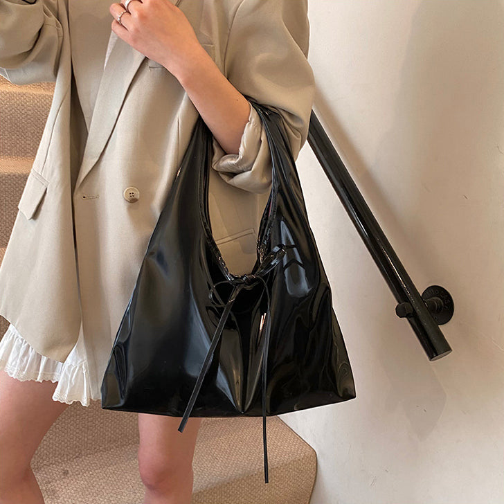 Black Solid Two Handles Sling Bag
