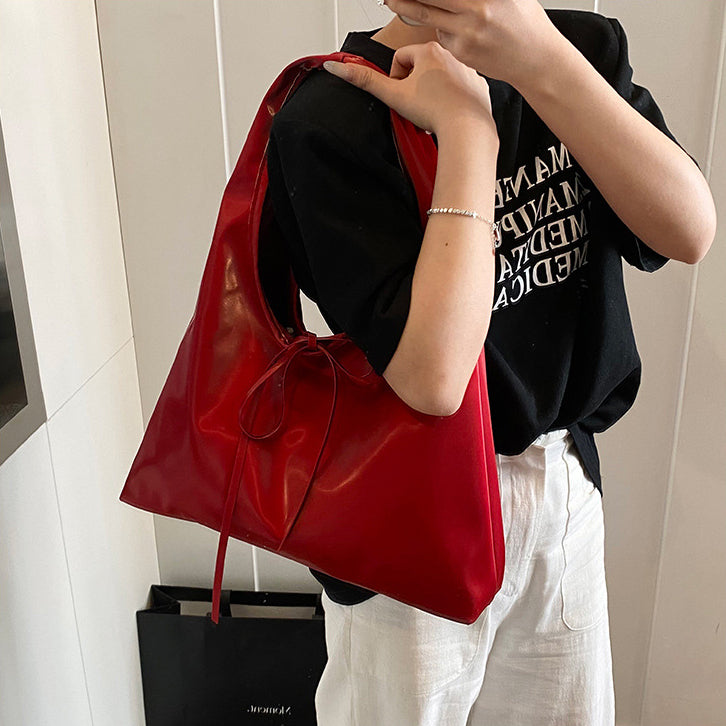 Red Solid Two Handles Sling Bag