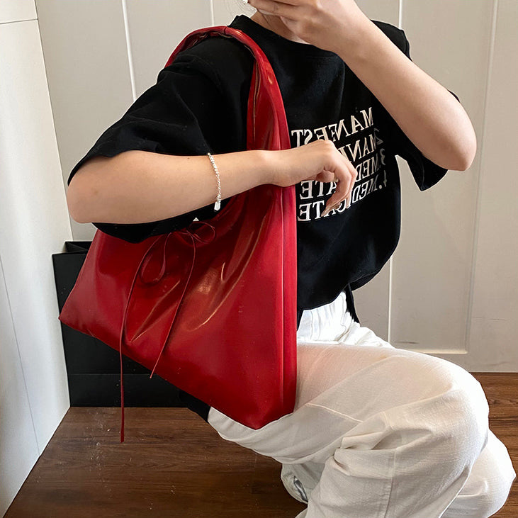 Red Solid Two Handles Sling Bag