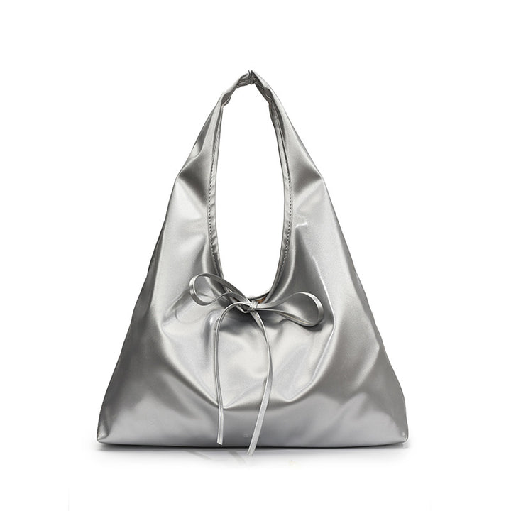 Silver Solid Two Handles Sling Bag