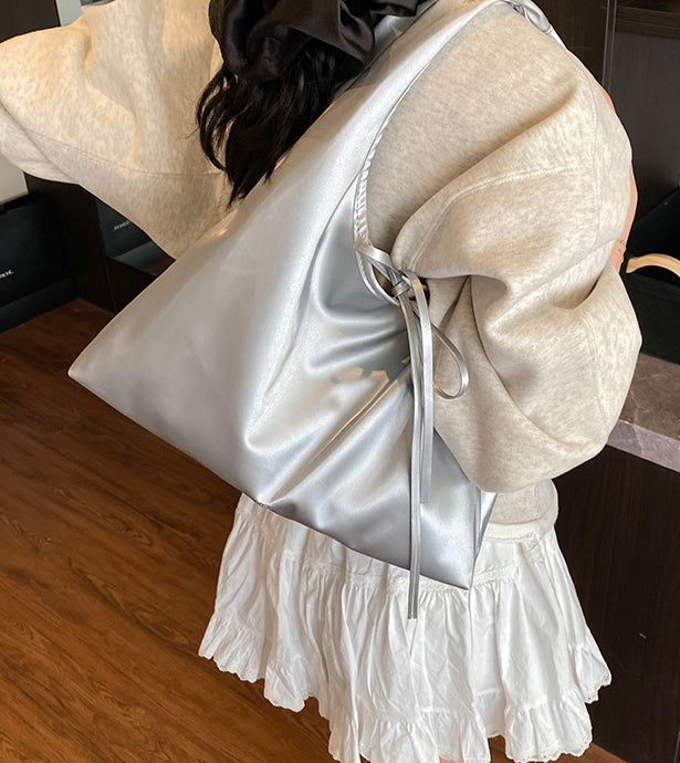 Silver Solid Two Handles Sling Bag