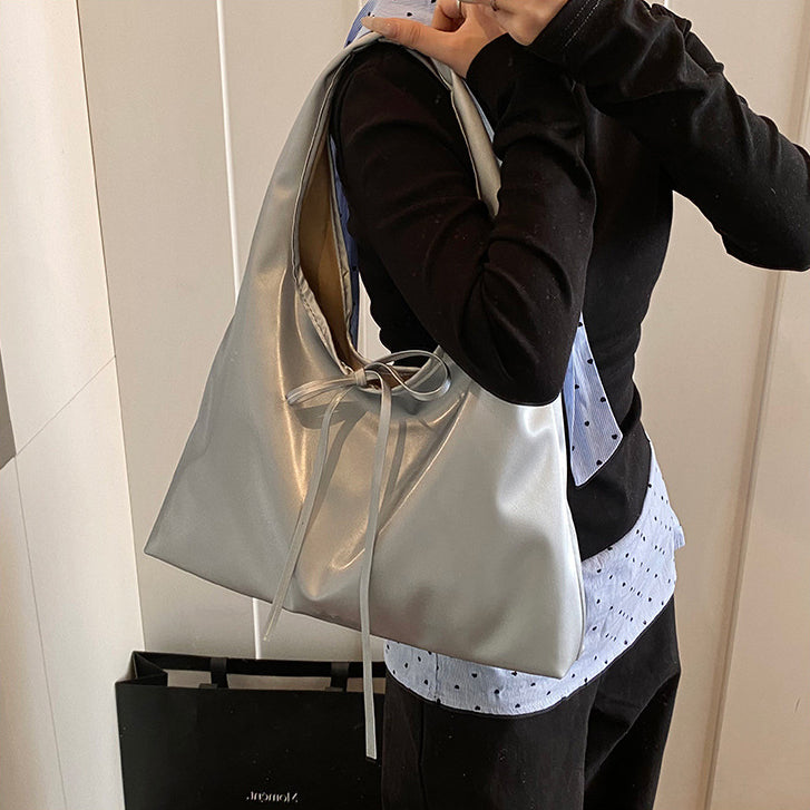 Silver Solid Two Handles Sling Bag