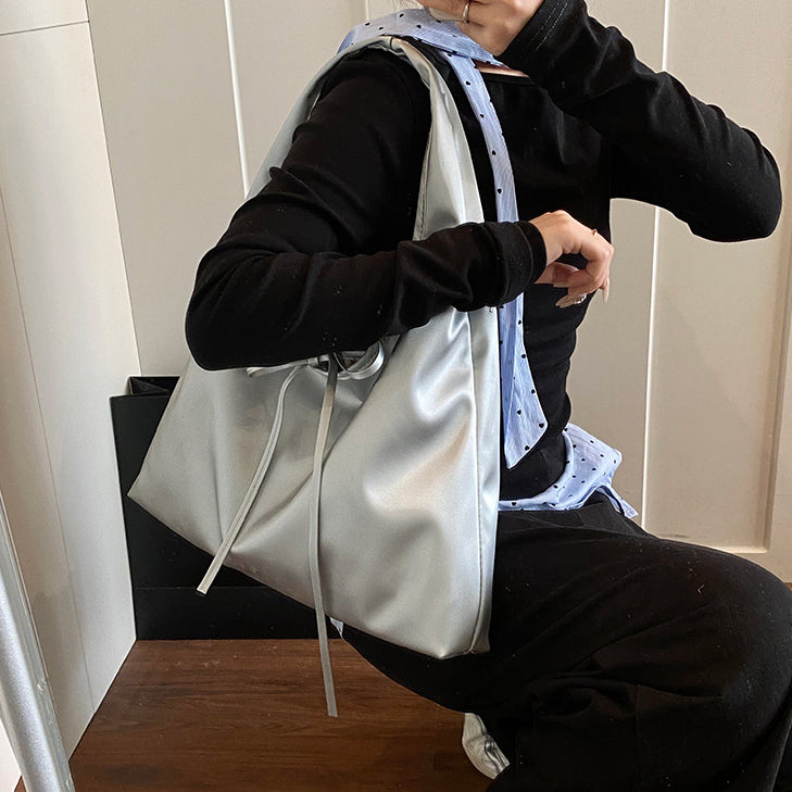 Silver Solid Two Handles Sling Bag