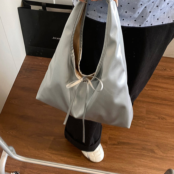 Silver Solid Two Handles Sling Bag
