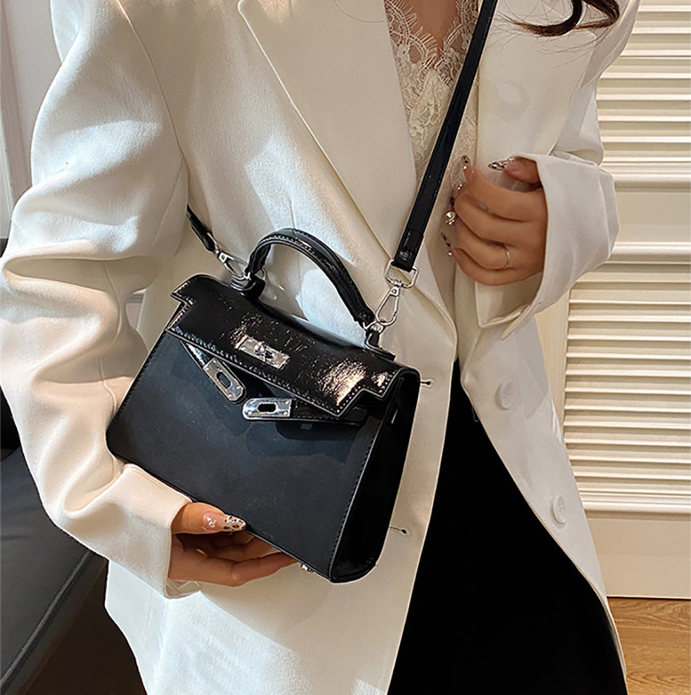 Black Solid One Handle Handheld Bag