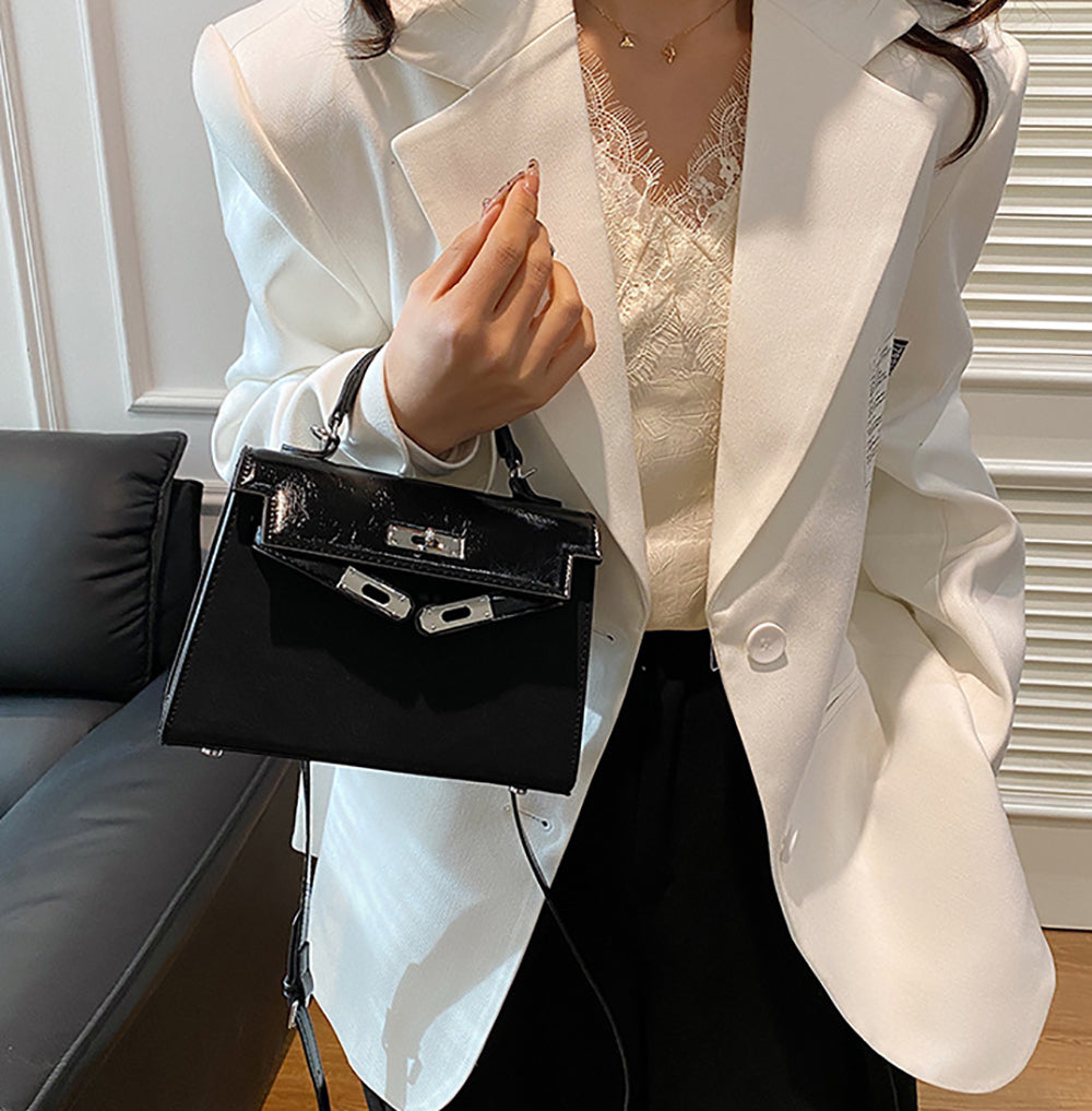 Black Solid One Handle Handheld Bag