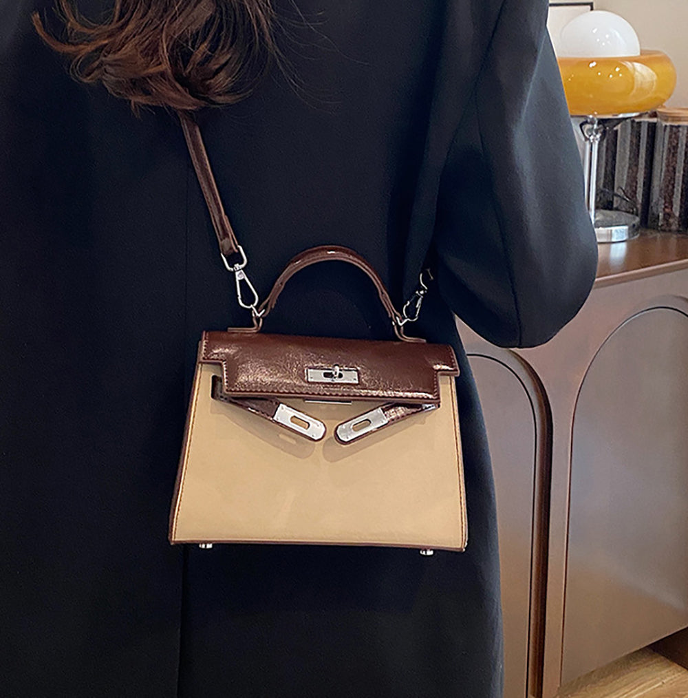 Khaki Solid One Handle Handheld Bag