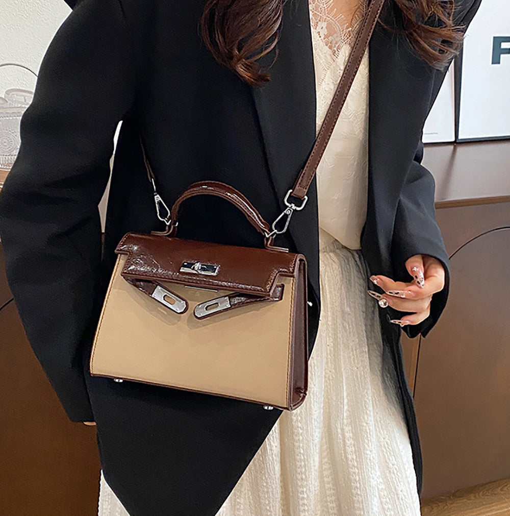 Khaki Solid One Handle Handheld Bag