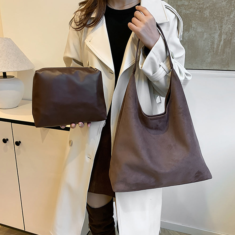 Coffee Brown Solid Half Moon Tote Bag