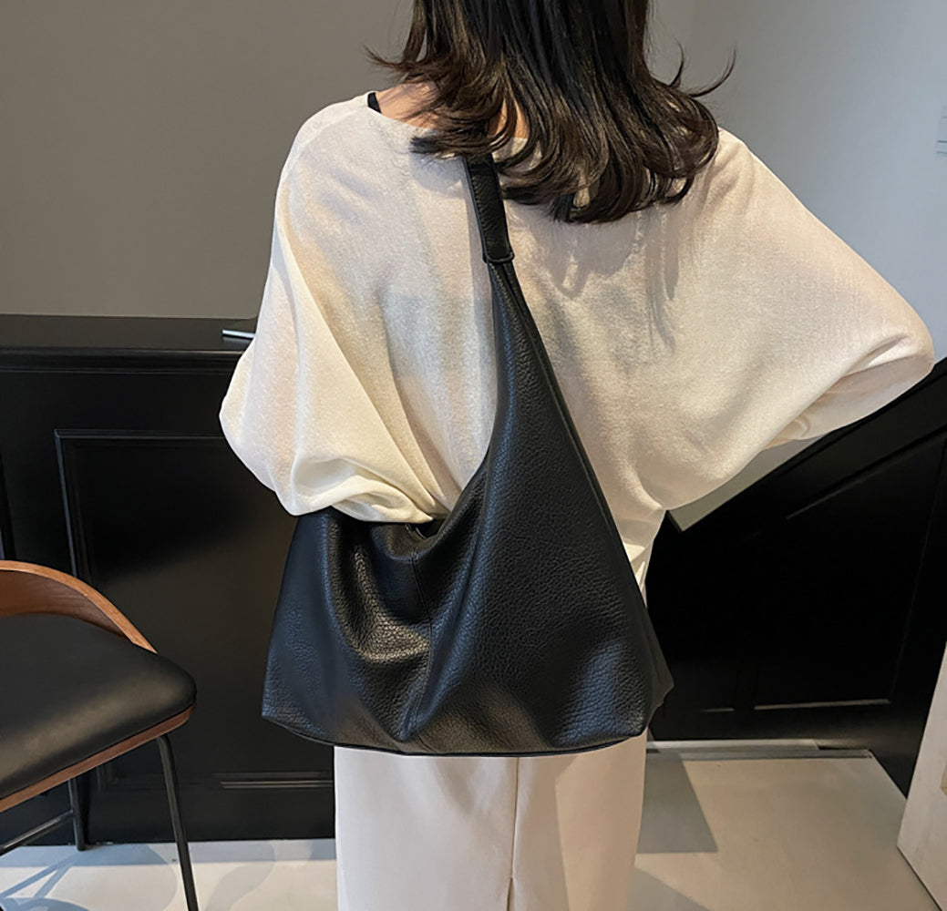 Black Solid One Handle Shoulder Bag