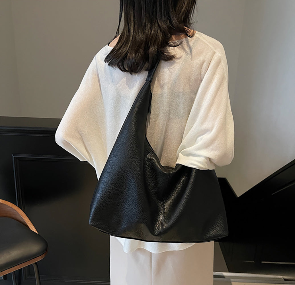 Black Solid One Handle Shoulder Bag