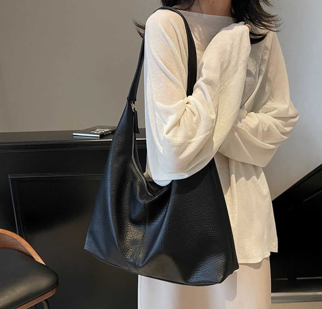Black Solid One Handle Shoulder Bag