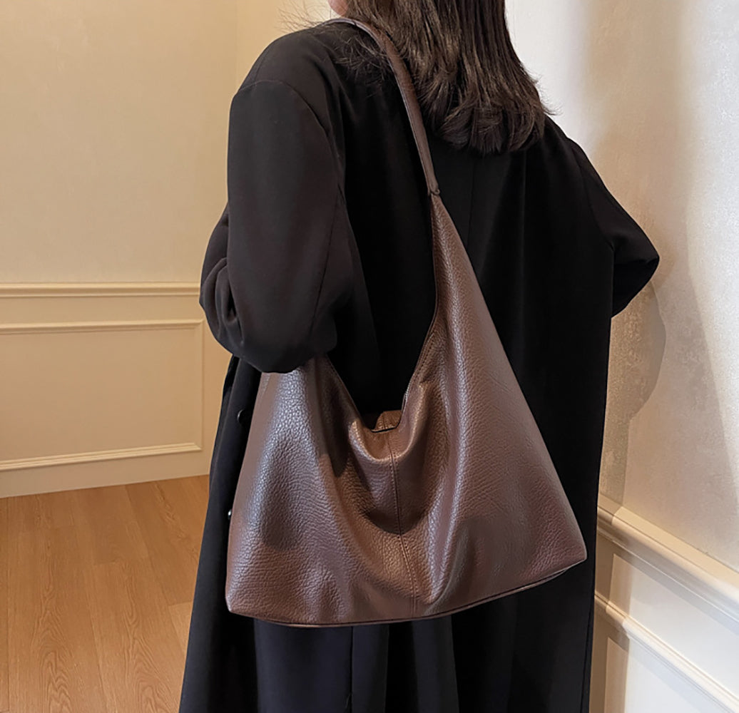 Coffee Solid One Handle Shoulder Bag