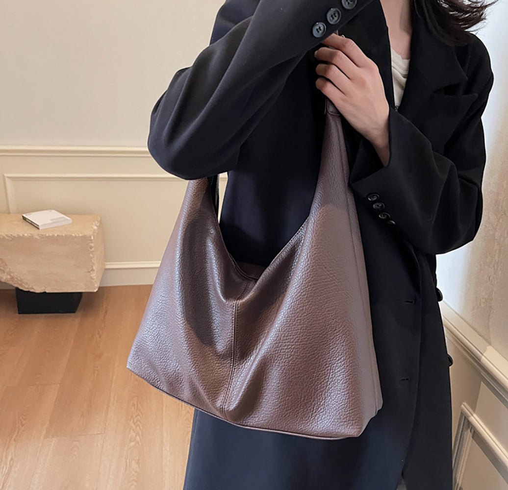 Coffee Solid One Handle Shoulder Bag