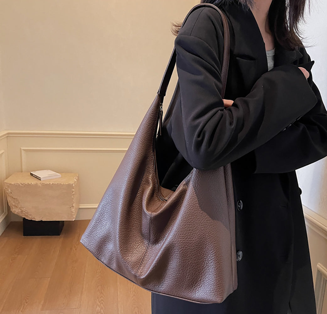 Coffee Solid One Handle Shoulder Bag