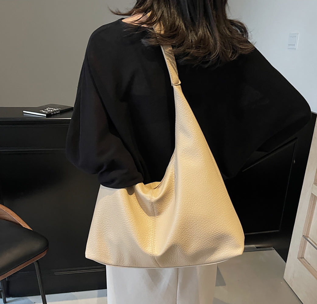 Khaki Solid One Handle Shoulder Bag