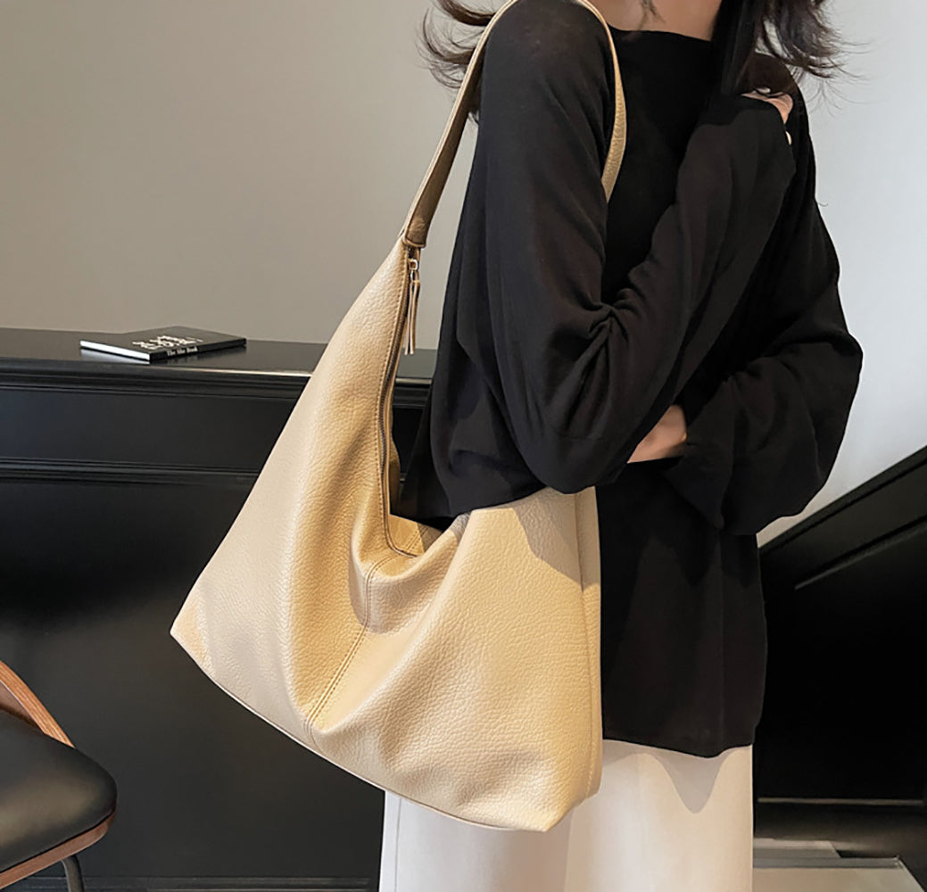 Khaki Solid One Handle Shoulder Bag