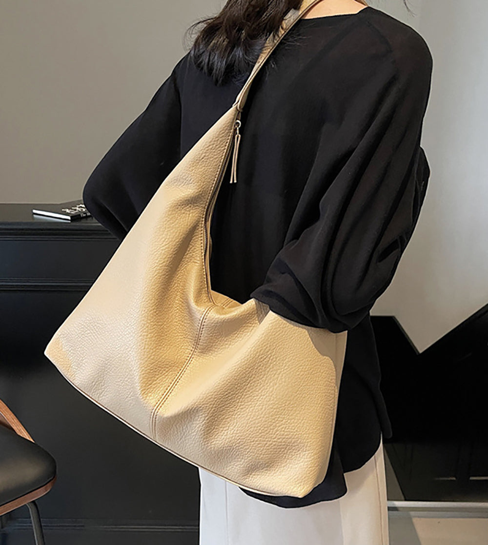 Khaki Solid One Handle Shoulder Bag