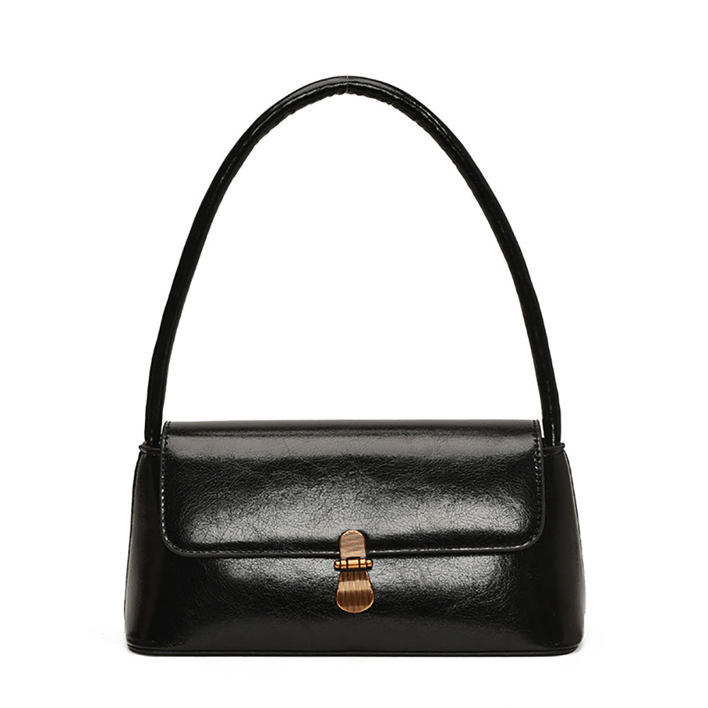 Black Solid One Handle Shoulder Bag