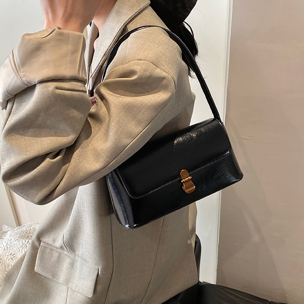 Black Solid One Handle Shoulder Bag