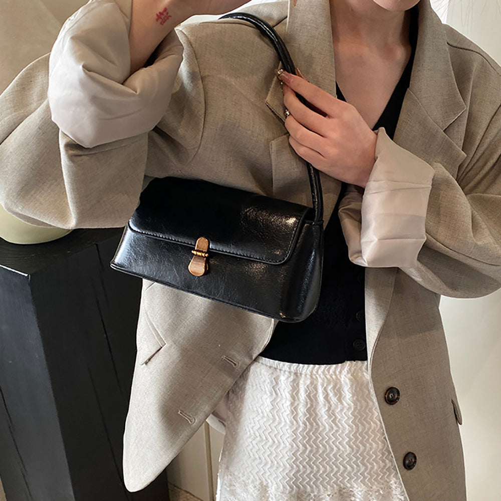Black Solid One Handle Shoulder Bag