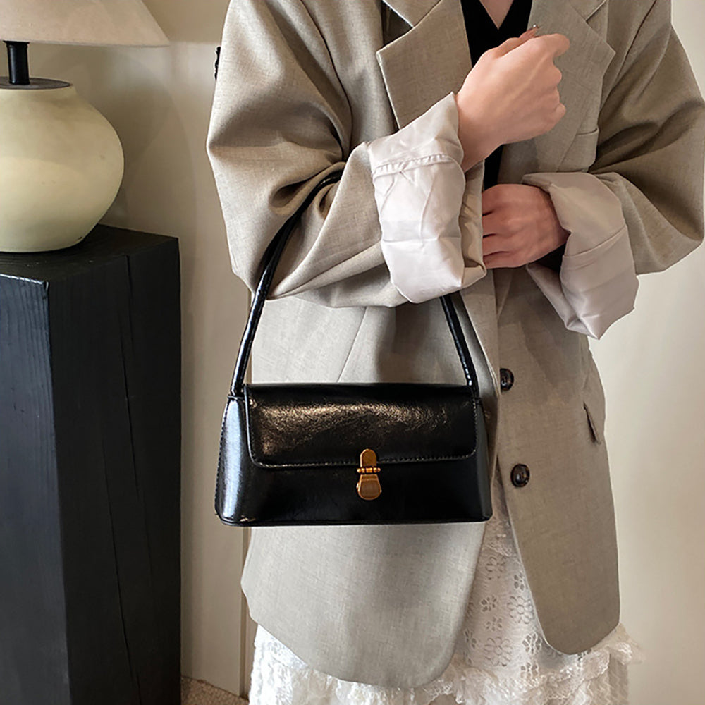 Black Solid One Handle Shoulder Bag