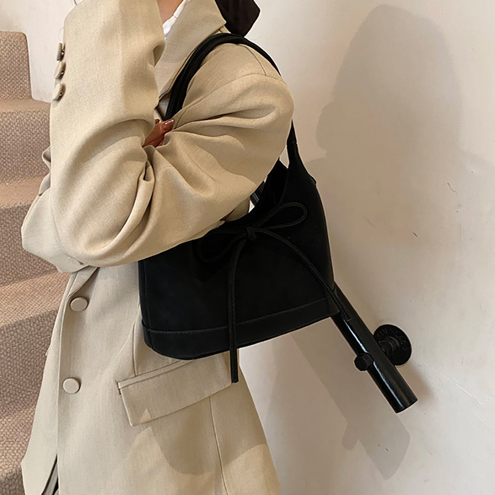 Black Solid One Handle Shoulder Bag