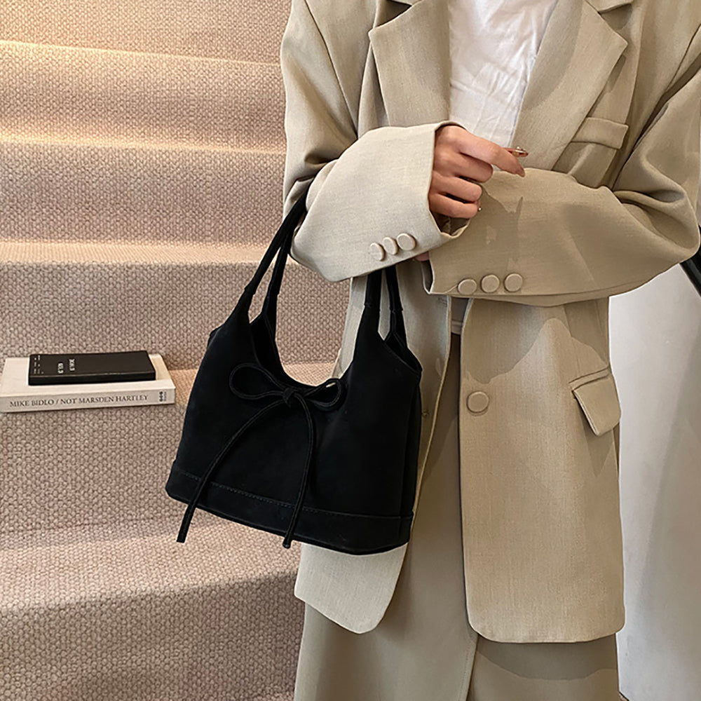 Black Solid One Handle Shoulder Bag