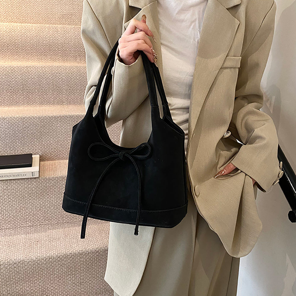 Black Solid One Handle Shoulder Bag