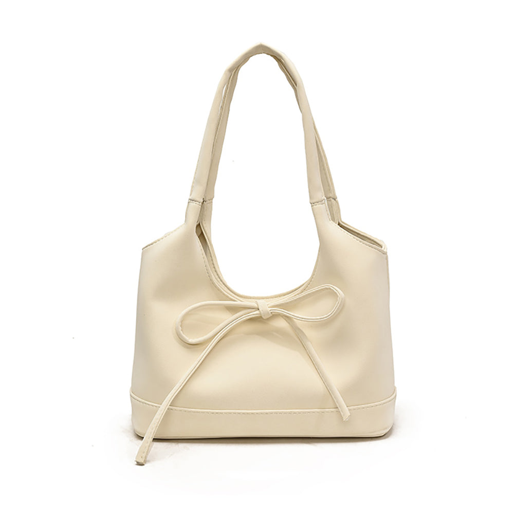 White Solid One Handle Shoulder Bag