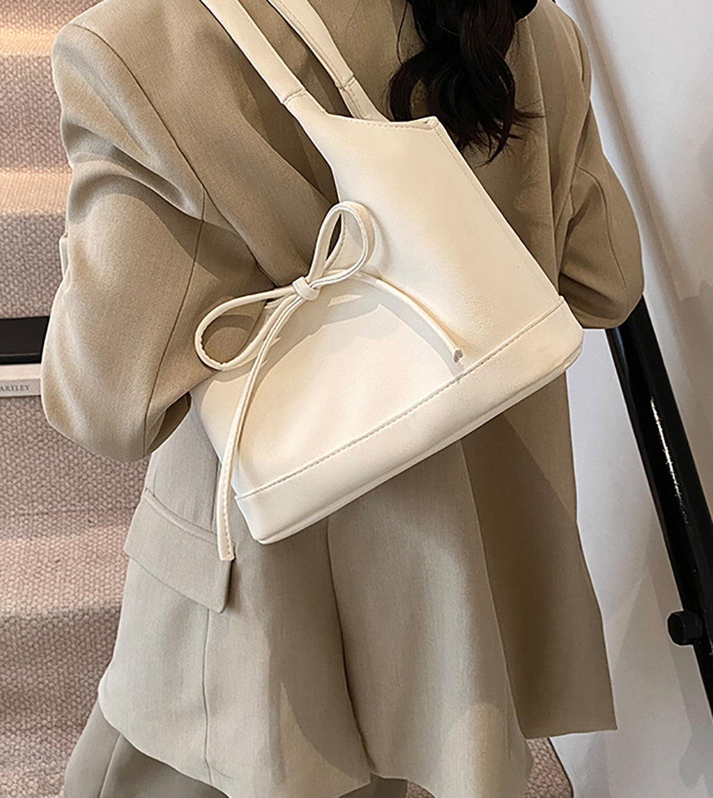 White Solid One Handle Shoulder Bag