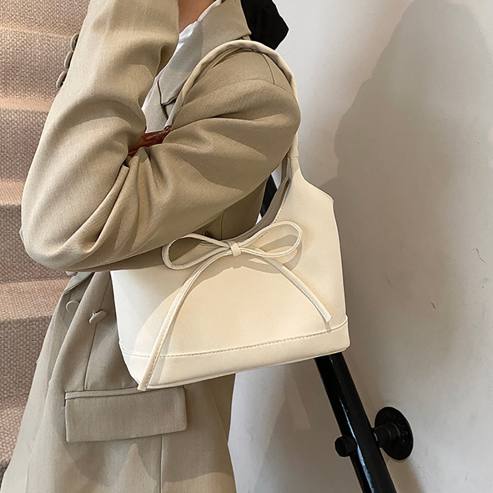 White Solid One Handle Shoulder Bag