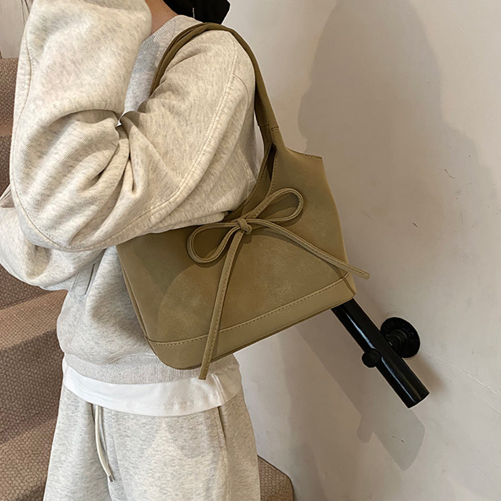 Khaki Solid One Handle Shoulder Bag