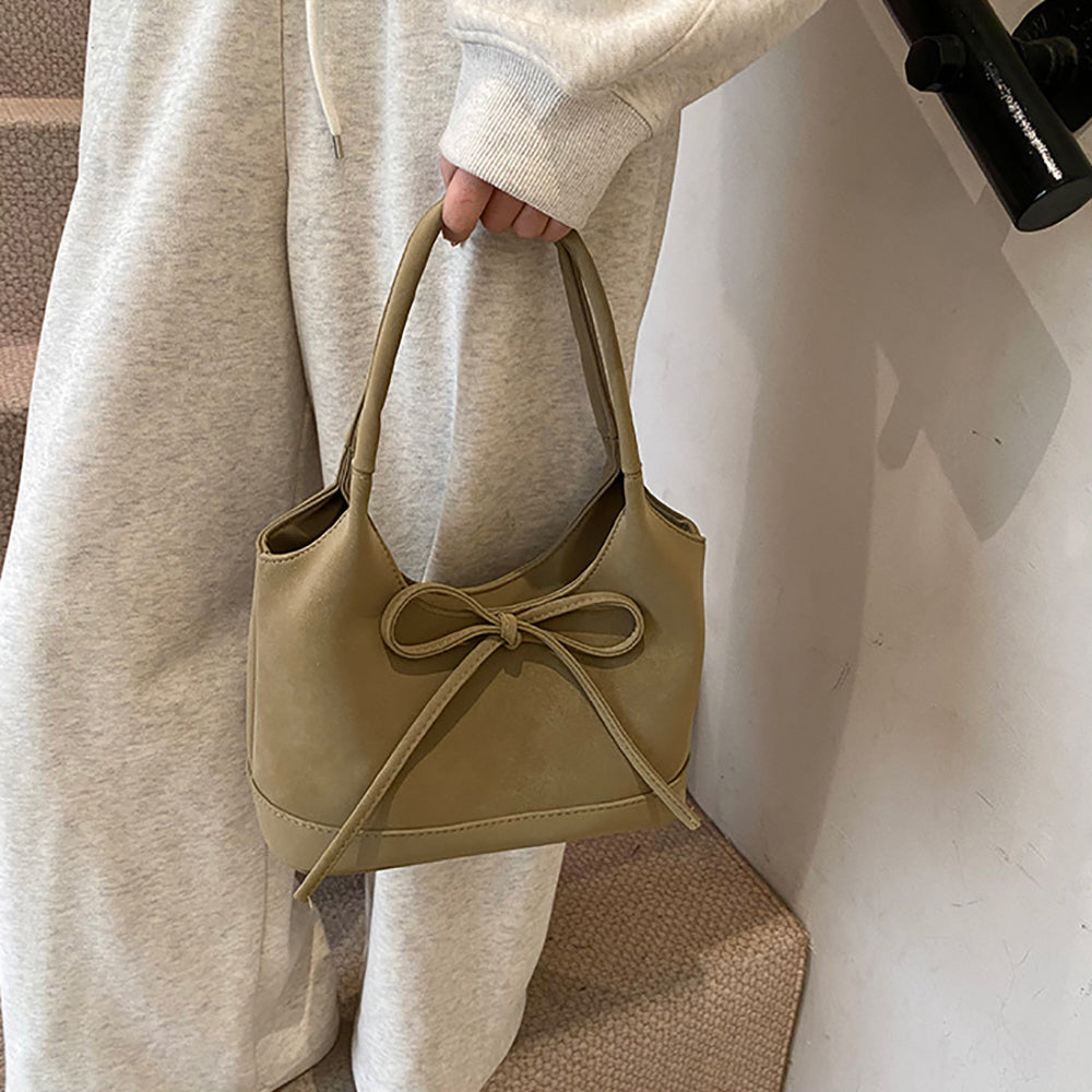 Khaki Solid One Handle Shoulder Bag