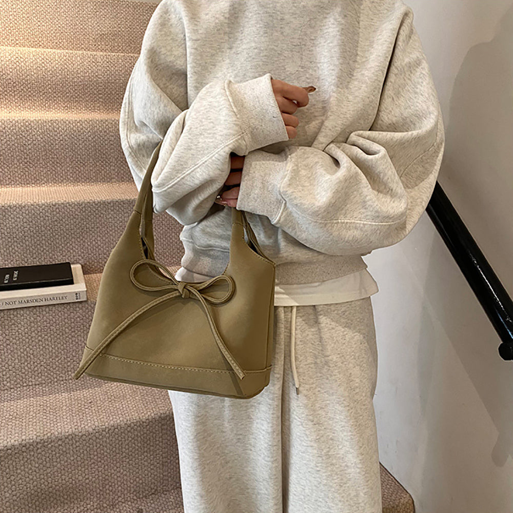 Khaki Solid One Handle Shoulder Bag