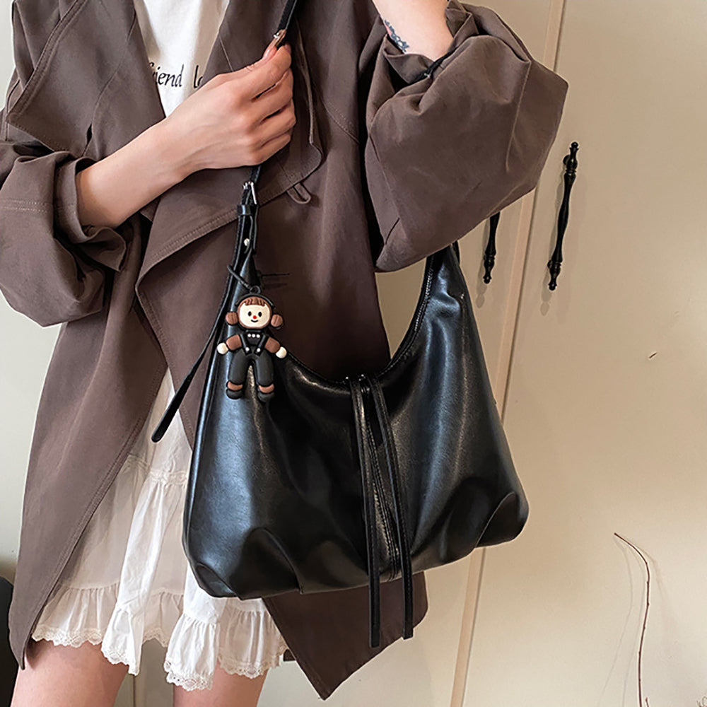 Black Solid One Handle Sling Bag