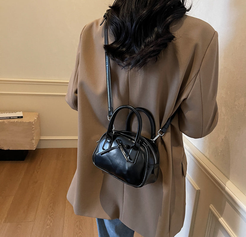 Black Solid Two Handles Sling Bag