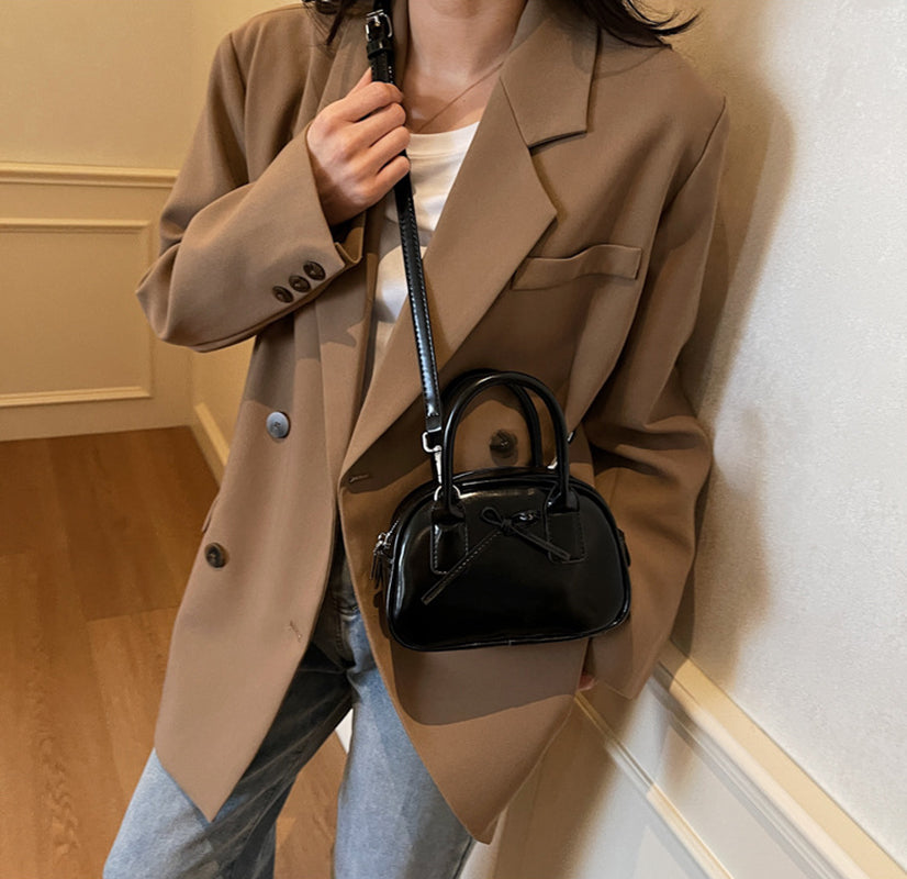 Black Solid Two Handles Sling Bag