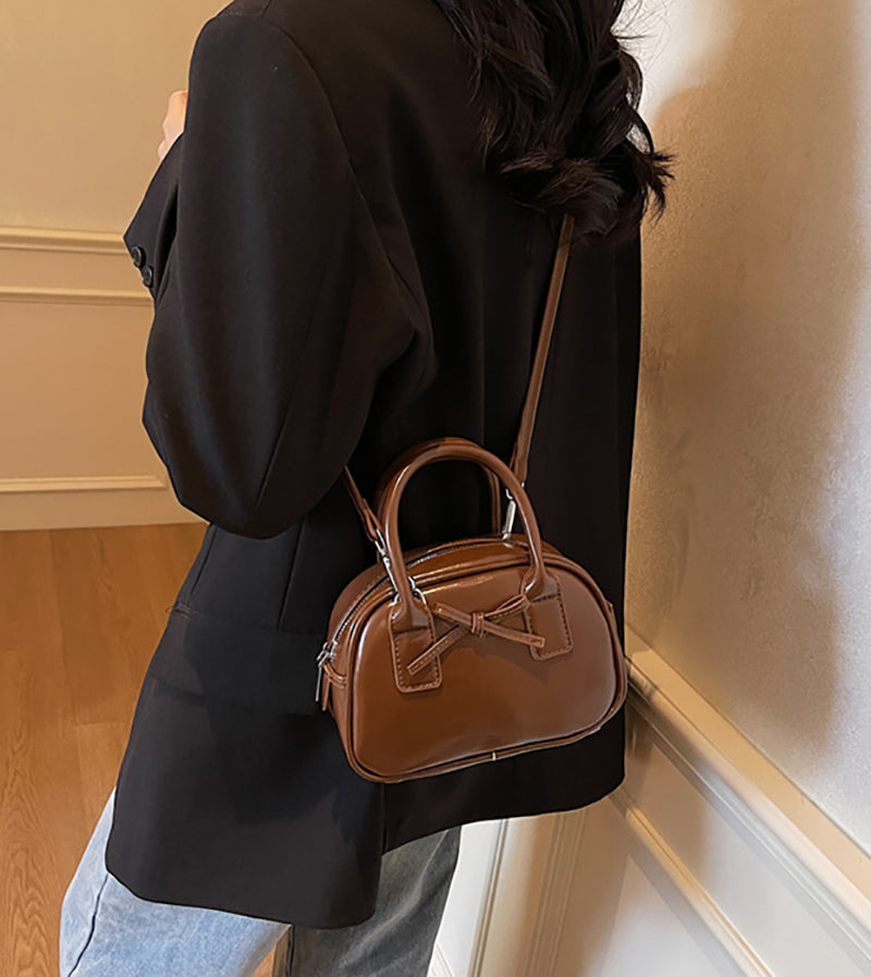 Brown Solid Two Handles Sling Bag