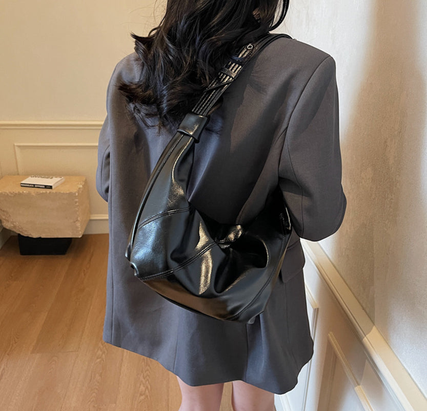 Black Solid One Handle Shoulder Bag