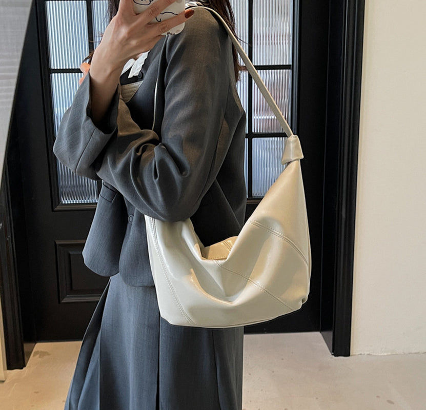 White Solid One Handle Shoulder Bag
