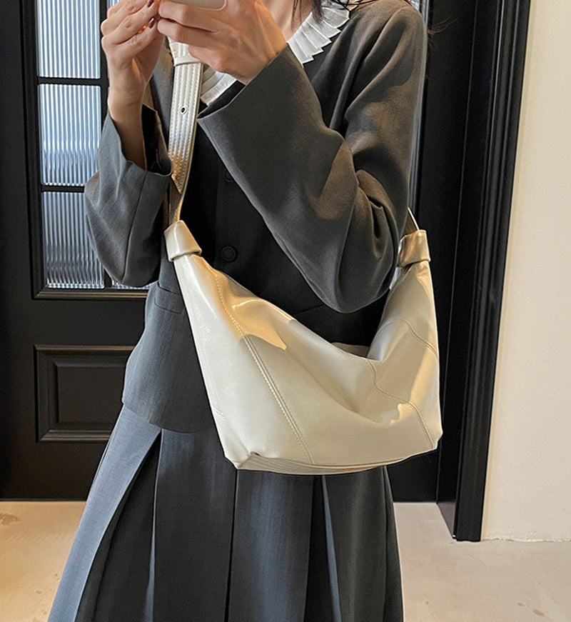 White Solid One Handle Shoulder Bag